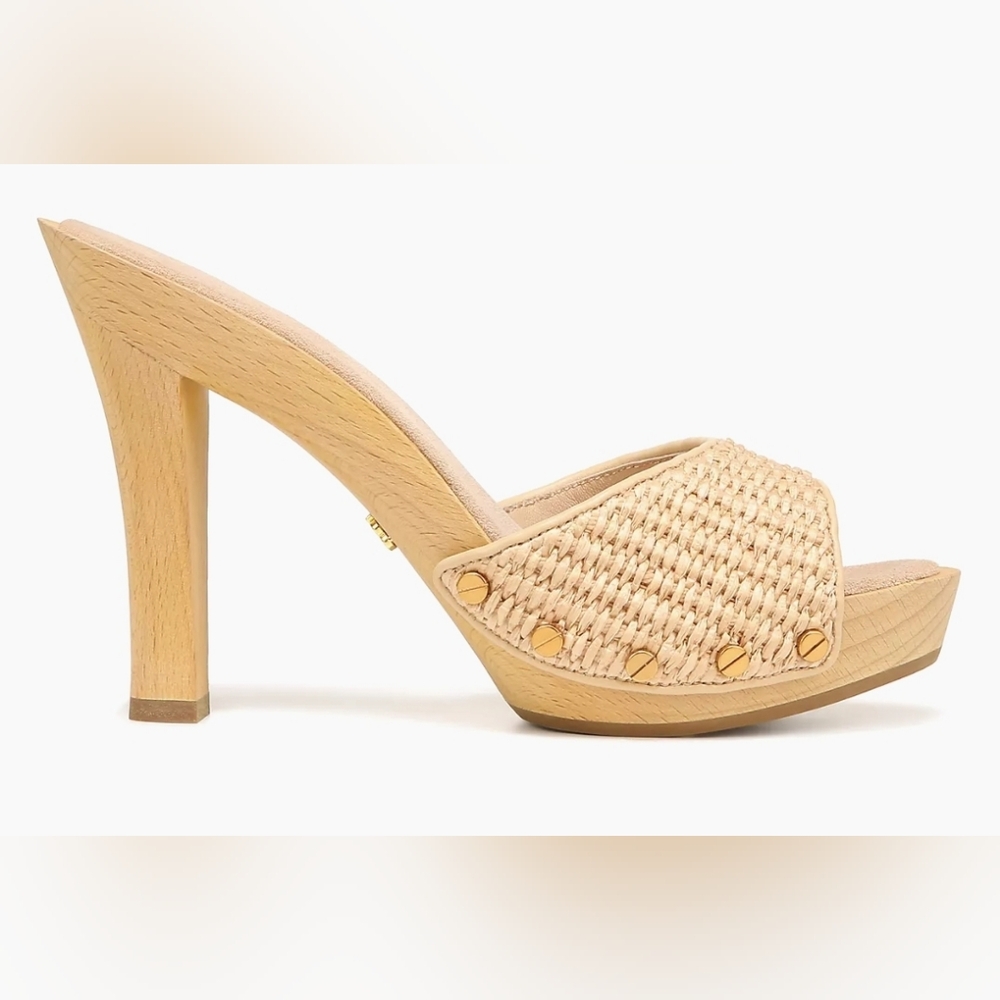 NEW Veronica Beard Layne Slip on Studded Platform Sandals Women's US 9 Tan Boho